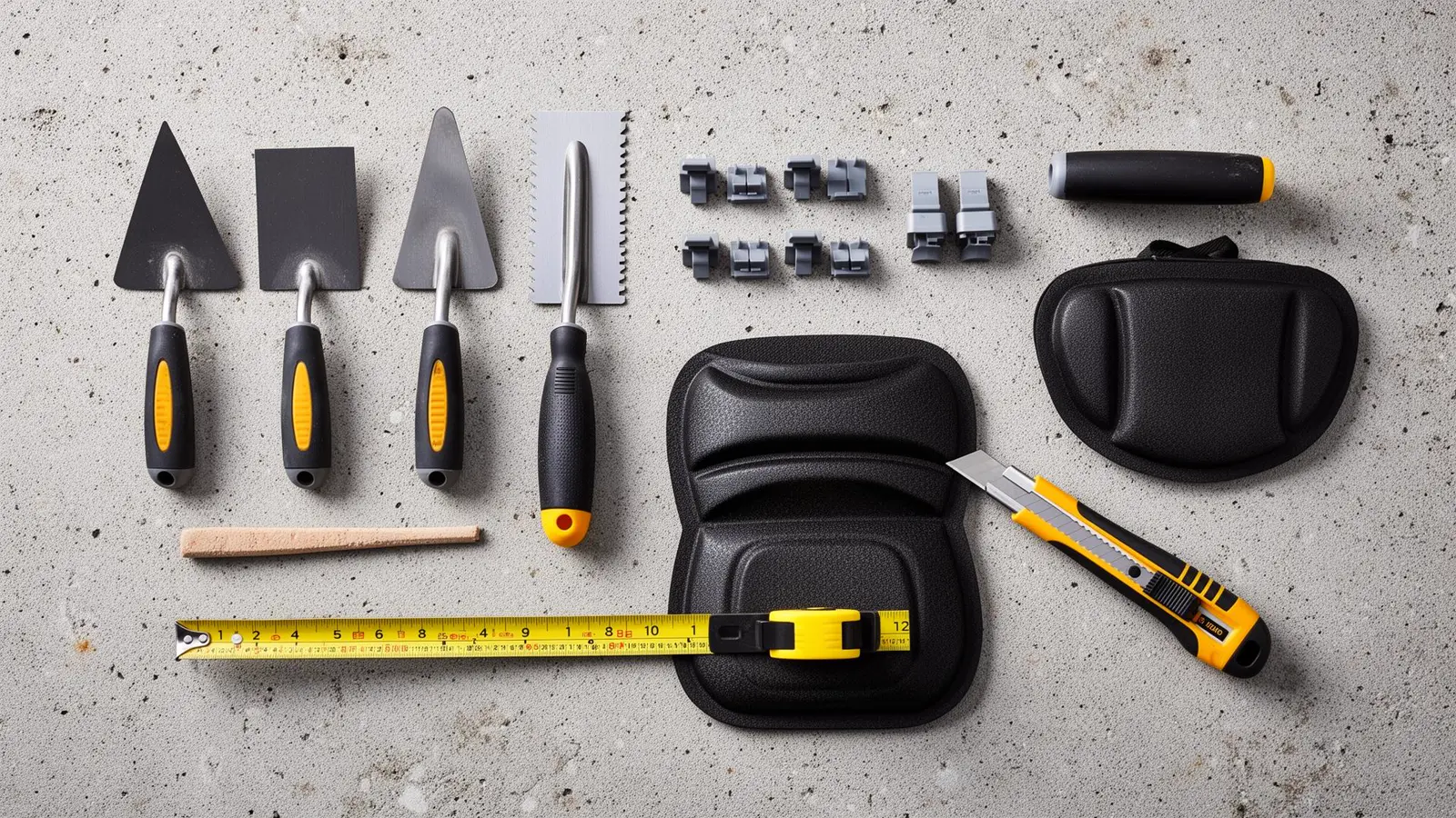 Flooring installation tools arranged for project planning
